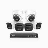 H800 - Zestaw do Monitoringu PoE 6 Kamery (4 Tubowa & 2 Kopułkowa) 4K z 8-Kanałowy Rejestratorem NVR,  Noktowizor kolorowy i IR, 1/2.4" progresywny sensor CMOS, Identyfikacji osób lub pojazdów, Wbudowany mikrofon, IP67, Obsługuje RTSP i ONVIF